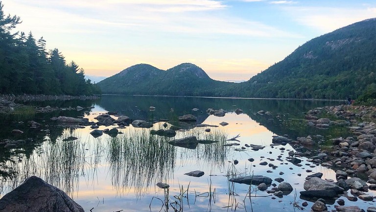 Jordan pond in Acadia National Park during sunset