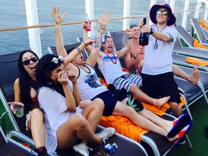 Popping bottles on the boat.